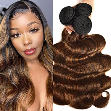 Imagem de Julia Brown Highlight Ombre Body Wave Cabelo Humano Trama 3 Pacotes 22 20 45 cm, 10A Brasileiro 100% Loiro Mel Humano Extensões de Trama Cor Piano