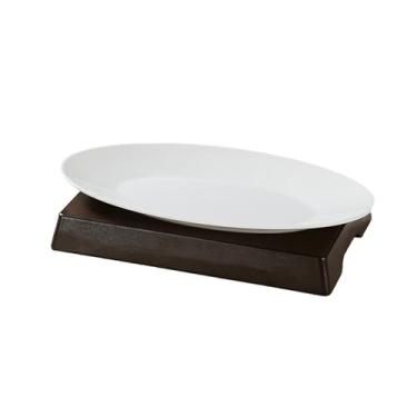 Imagem de Prato de peixe esmaltado de cor sólida estilo nórdico imitação de porcelana com suporte inferior placa oval espessa - placa de 40 cm + suporte inferior [marrom]