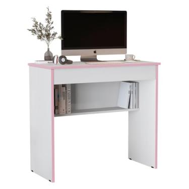 Imagem de Escrivaninha e Mesa de Computador Home Office Compacta com Gaveta e Prateleira (Branco/Rosa)