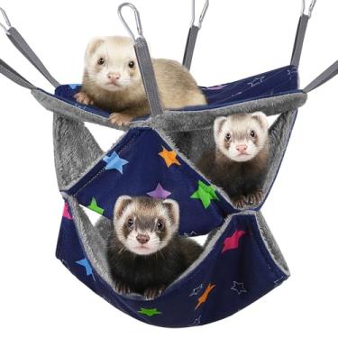 Imagem de Glittme Rede macia para furões de 3 camadas, rede de porquinho-da-índia, lavável, rede de rato, acessórios para gaiola de hamster, brinquedos aconchegantes para cama de furão para animais pequenos