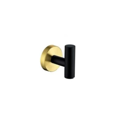 Imagem de Conjunto de banheiro dourado e preto - Porta-papel de aço inoxidável, anel para toalha e gancho para roupão | 3 peças, gancho para roupão