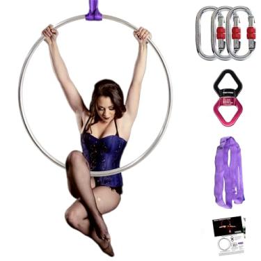 Imagem de PRIOR FITNESS Conjunto De Arco Aéreo - Argola Lyra Profissional 80 Cm Sem Abas Prateadas Com Kit Completo Equipamentos Ginástica Para Circo