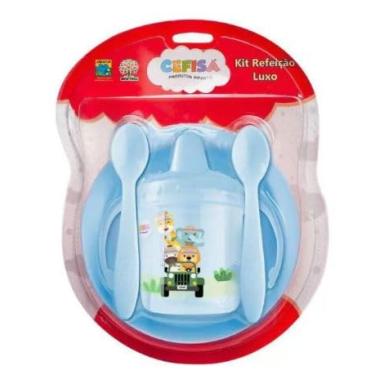 Imagem de Kit infantil plástico copo + prato + talheres rosa/azul