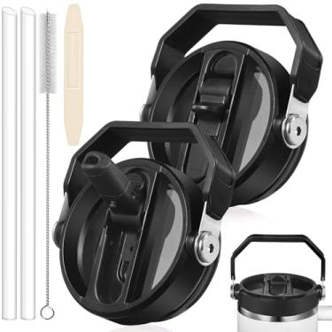 Imagem de ANTAND Pacote com 2 tampas dobráveis à prova de vazamento para substituição de tampa Stanley de 850 g, para acessórios de copo Stanley Quencher, tampa superior à prova de vazamento de 850 g (preto