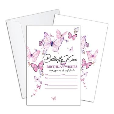 Imagem de Festa de aniversário de borboleta, decoração de aniversário de borboleta rosa, floral aquarela, aniversário de bebê, aniversário de adulto, aniversário de irmã, 20 cartões de convite impressos em