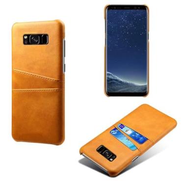 Imagem de Capas Compatível com Samsung Galaxy S8 PLUS,Caso de couro PU-Tampa de telefone a prova de choque com 2 slots de cartão,Proteção anti-impressão digital e anti-gota-Yellow