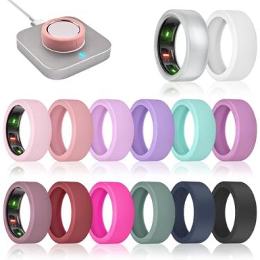 Imagem de sylacor Pacote com 14 capas de anel compatíveis com Oura Ring Gen 4/Gen 3 Horizon/Gen 3 Heritage, capa de anel de silicone ultrafina antiarranhões para mulheres e homens, suporta carregamento com capa
