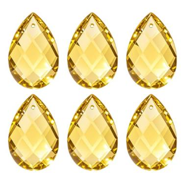 Imagem de PATIKIL Pingentes de cristal K9, contas de gota, pacote com 6 peças de prismas de lustre de 38 mm, contas de grade penduradas, lâmpada DIY para decoração de artesanato, amarelo dourado