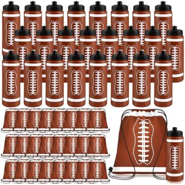 Imagem de Denylo pro 24 conjuntos de garrafas de água de futebol com cordão de futebol americano conjunto de garrafas de água de plástico marrom para jogador de rúgbi esporte academia festa lembrancinha