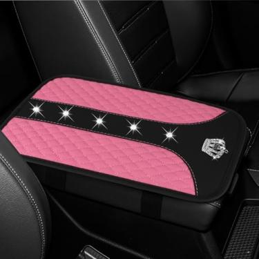 Imagem de Wogomz Capa de console central de carro Bling Crown, capa de apoio de braço para carros, capa de descanso de braço de couro à prova d'água, protetor de capa de console central universal, acessórios de