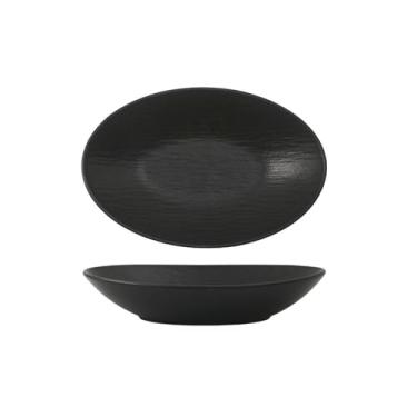 Imagem de Nordic Wind Household Black Stone Oversized Oval Exquisite Deep Dish - Tigela de curry de 28 cm (preto puro)