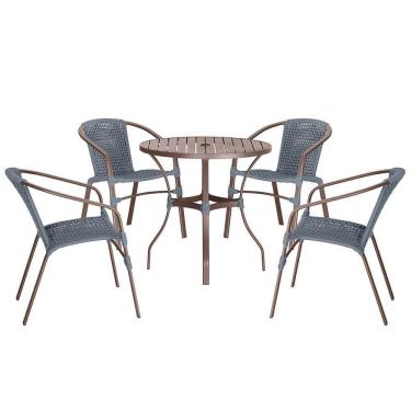 Imagem de 04 Cadeiras Floripa E Mesa Roma 80cm Marrom Trama Prata