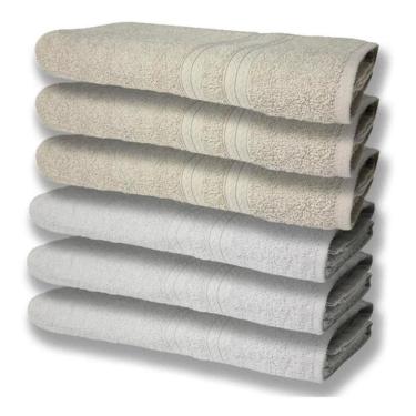 Imagem de 6 Toalhas Grande Felpudas E Grossa 80x150 Branco+bege