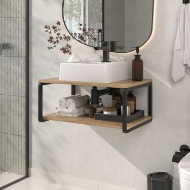 Imagem de Conjunto Gabinete Banheiro Industrial Flex 60CM Ferragem Preta/Madeirado/Cuba Branca