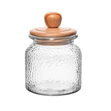 Imagem de Pote de Vidro Martelado Transpar.c/Tampa de Bambu 700ml Wolff