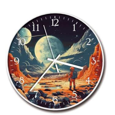 Imagem de Procosify Relógio de parede silencioso operado por bateria de 20 cm, relógio de parede redondo decorativo, astronautas com tema espacial