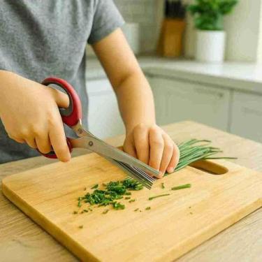 Imagem de Tesoura Picar 5 Lâminas Aço Inox Fala Talheres Cozinha Alimentos Ervas