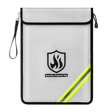 Imagem de Bolsa de documentos à prova de fogo, organizador de arquivos à prova d'água de 38 x 28 cm com tira refletiva, dois bolsos com zíper e alça de transporte para documentos jurídicos e dinheiro