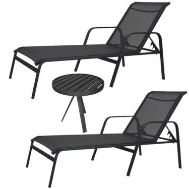 Imagem de Kit 2 Espreguiçadeira em Alumínio e Tela Sling Modelo Reto + Mesa Late