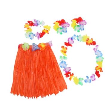 Imagem de Healeved Conjunto de saia de festa havaiana Hula suprimentos de festa saias de grama havaiana saia de grama flor pulseira feminina roupas de verão praia grama Leis banquete babados adereços de