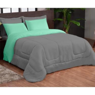 Imagem de Kit Edredom Casal 3 Peças Dupla Face com Fronhas – Macio e Econômico para o Frio(VERDE CINZA)