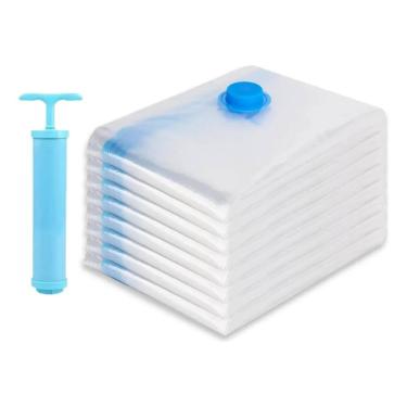Imagem de Kit 10 Saco A Vácuo 60x80 Organizador Mala Roupas Viagem Edredom Cobertor Casaco Com Bomba