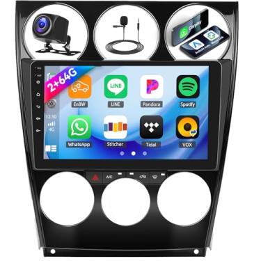 Imagem de [2+64G] Android 13 Estéreo automotivo para Mazda 6 2004-2015 com Apple Carplay sem fio e Android Auto, rádio veicular com tela sensível ao toque de 9 polegadas com Bluetooth FM/RDS Rádio WiFi