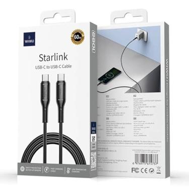 Imagem de WIWU STARLINK Cabo USB-C x USB-C 60W – 100 cm Preto, Power Delivery 20V/3A, Sincronização Estável, Reforço Anti-Dobras, TPE Flexível e Durável, Carregamento Rápido p/Notebook, Tablet, Smartphone