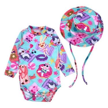 Imagem de Kit Body + Chapéu Bebê Proteção Solar Praia Piscina Verão - Fofotinhos