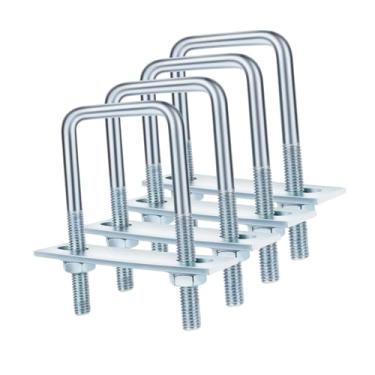 Imagem de Esquirla 4 peças de parafusos quadrados em U de metal revestido de zinco confiáveis com porcas, placas e arruelas de alta resistência para reboque de barco, M8 60x100mm