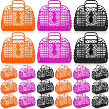 Imagem de LemonRoad 24 peças mini balde de doces ou travessuras de Halloween fofo cesta de presente de doces de geleia de Halloween a granel sacolas de plástico com alça para decorações de festa suprimentos de