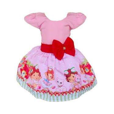 Imagem de Vestido Moranguinho Baby Rosa Temático Infantil Festa Laço - Genérica,