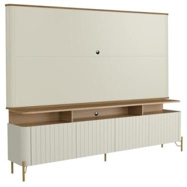 Imagem de Rack Sala Com Painel Para TV 75 Pol 4 Portas Brise 220cm Pés Dourado C