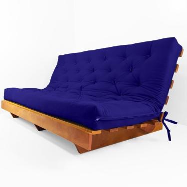 Imagem de Sofá Cama Futon L Acquablock Azul Royal Em Madeira Nobre Maciça