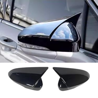 Imagem de XITER 2 peças de plástico ABS boi buzina retrovisor lateral tampa do espelho lateral para Ford Fusion 2013 2014 2015 2016 2017 2018 2019 2020 (com seta, preto brilhante)