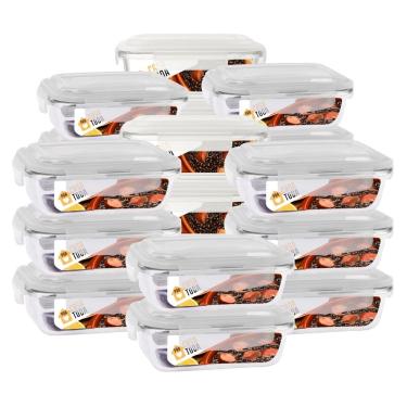 Imagem de Conjunto 20 Potes Vidro Retangular 1040ml Com Tampa Marmitas Fitness