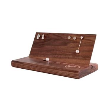 Imagem de ZzleoyuUUs-12 Suporte de exibição de colar, adereços de tiro, brincos, anéis, pequenos suportes de joias, leve, luxuoso, simples, de nogueira, expositor, conjunto de joias