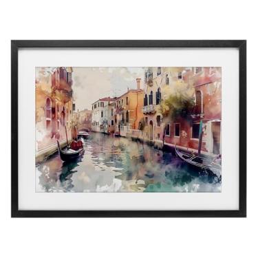 Imagem de Stupell Industries Impressão emoldurada preta estilo aquarela Canal de Veneza sob vidro design por LSR Creative Studio, 43 x 58