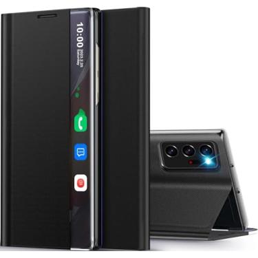 Imagem de Capa para Samsung Galaxy S10 Plus com janela inteligente transparente, com suporte para Samsung S10 Plus, capa flip fina espelhada de couro rígido para PC, Galaxy S10 Plus View Clear Smart Window