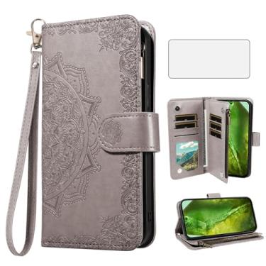 Imagem de Asuwish Capa de celular para celular Google Pixel 8A com protetor de tela de vidro temperado e flor flip porta-cartão de crédito suporte Pixel8A A8 5G mulheres homens cinza