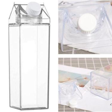 Imagem de Garrafa Caixa de Leite Acrílico Transparente 500ml ou 1L Sucos Leite B