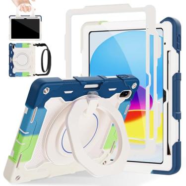 Imagem de ROISKIN Capa infantil para iPad 10ª geração de 10,9 polegadas com protetor de tela [proteção contra quedas de 4,5 metros] alça de suporte 360 alça de ombro resistente para iPad 10ª geração