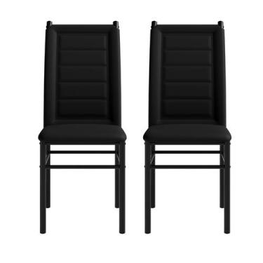 Imagem de Kit 2 Cadeiras Aço Preto Tokio Reforçada Luxo Estofada material sintét