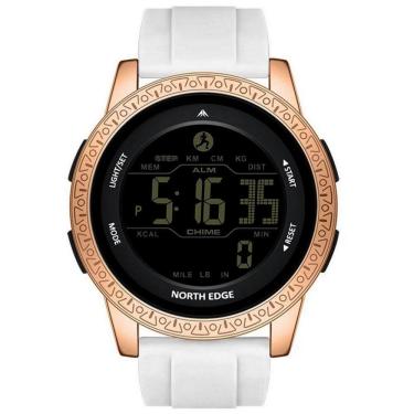 Imagem de Relógio Digital Masculino Esportivo Apollo À Prova Da Água 50m Multifuncional Branco Dourado