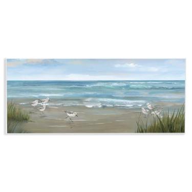 Imagem de Stupell Industries Design artístico Sandpiper View From Beach Wall Plaque por Nan, 18 x 43 cm