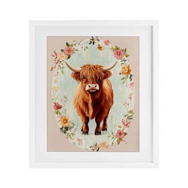 Imagem de Stupell Industries Impressão emoldurada branca de vaca com borda de flor de pêssego por Petal Prints Design, 40,6 x 33,5 cm