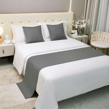 Imagem de Cachecol de cama de hotel luxuoso cor pura decoração de cama de qualidade simples proteção de cama casa de hóspedes toalha de cama macia para cama de solteiro queen king size - cinza||apenas 1 fronha