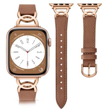 Imagem de DaQin Pulseira feminina de couro fina compatível com Apple Watch séries 11, 10, 9, 8, 7, 6, 5, 4, 3, 2 e 1 SE, marrom