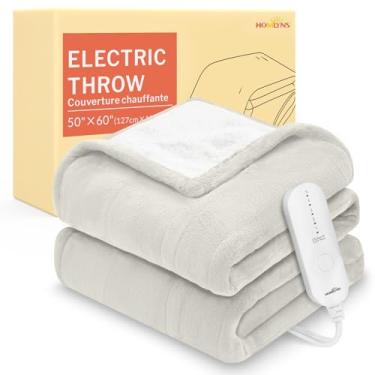 Imagem de HOMLYNS Cobertor elétrico aquecido LuxeHeat, manta aquecida de lã de ovelha macia, cobertor de aquecimento com 5 configurações de calor, desligamento automático de 3 horas (127 x 152 cm, creme)