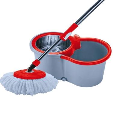 Imagem de Mop Giratório com Balde Duplo, 12 Litros, Cesto de Alumínio, Refil de Microfibra, Cinza e Vermelho